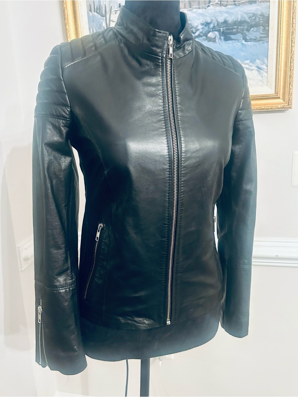 Argentinian 100% Leather Cowhide Vintage Motto Jacket Size 1 (XS-XXS)